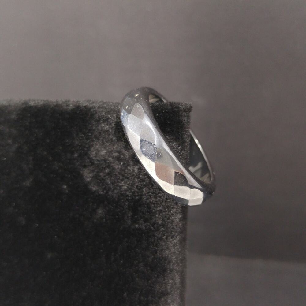 Hematite Magnetic Gemstone Unisex Ring US Size 10, Faceted Gemstone